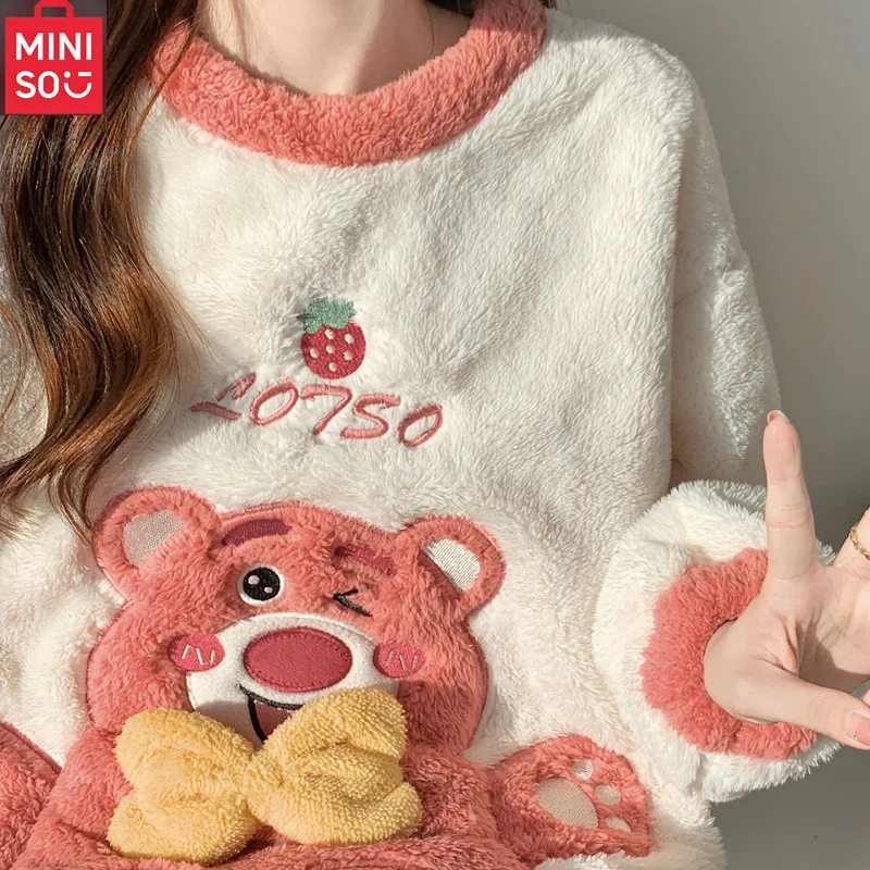 MINISO's new thick coral fleece cute cartoon casual large-size home wear flannel set