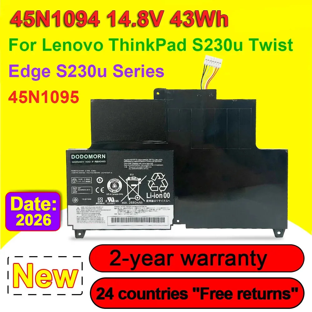 DODOMORN For ThinkPad S230U Twist /Edge-S230u Laptop Battery 45N1094 45N1095 45N1092 45N1093 14.8V 43Wh Rechargeable OEM
