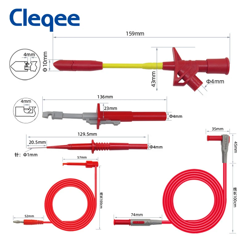 Cleqee P1600F 44PCS 4mm Banana Plug Multimeter Test Leads Kit Automotive IC Test Hook Clip Suitable for Fluke