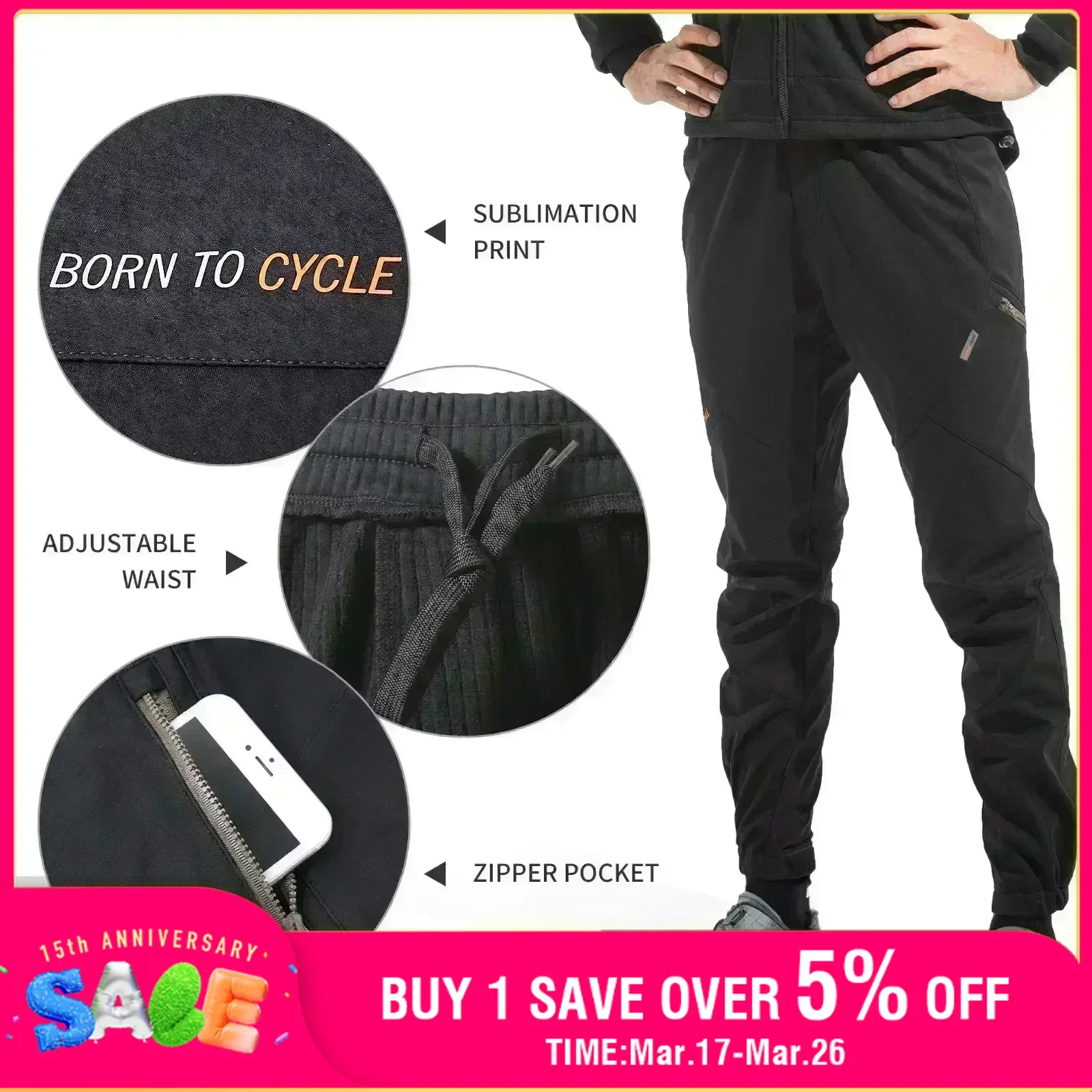 Santic Winter Cycling Pants Men Warm Windproof Road Bicycle Trousers Adjust Waist Cycling Pant Reflective No Padded Gym Clothing