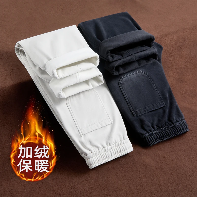 

Свободные мужские прямые брюки, повседневные лоскутные брюки в уличном стиле, осень-зима, флисовые новые модные брендовые широкие брюки