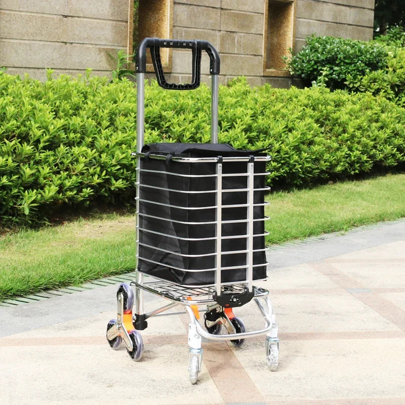 Stair Wheels Aluminum Shopping Trolley, Heavy Duty 35L Foldable Cart with Oxford Bag for Elderly Apartment Grocery Shopping