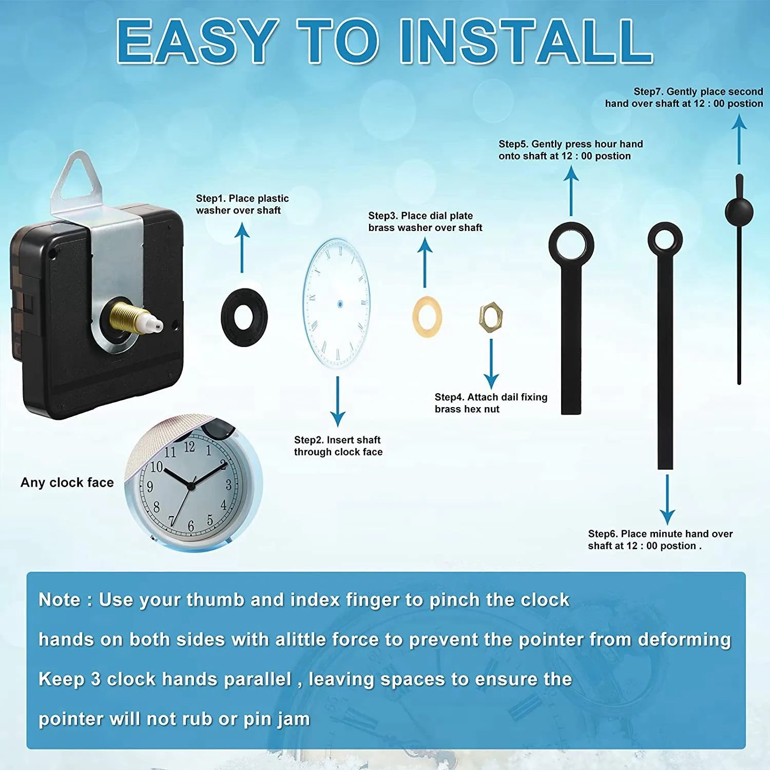 5 peças do mecanismo de movimento do relógio silêncio quartzo diy relógio de parede com 7 pares diferentes kit de substituição de mãos