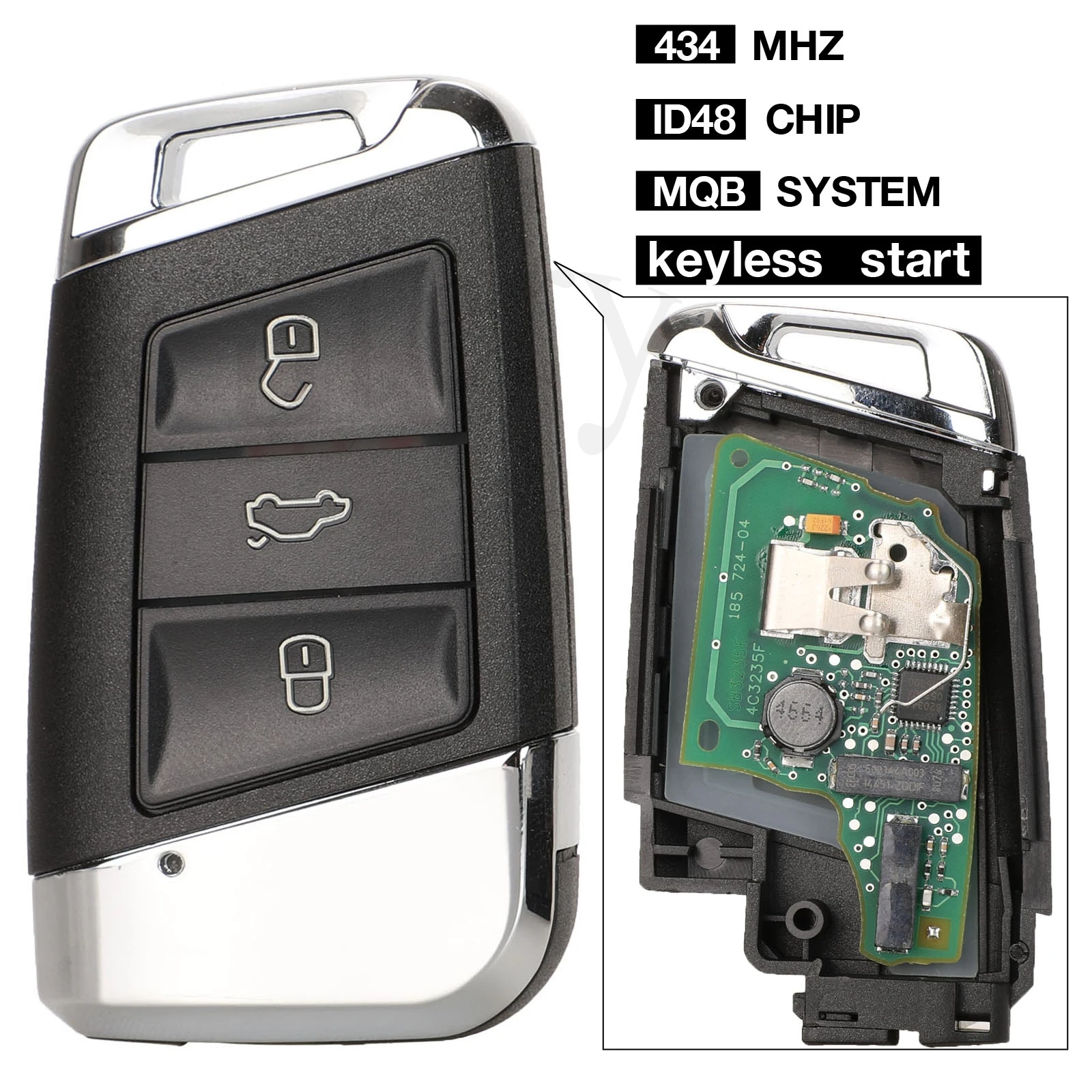 

jingyuqin Smart Remote Key keyless start 434MHz FOB for Volkswagen VW Magotan B8 Superb A7 Passat Variant 2015-2019 Replacement