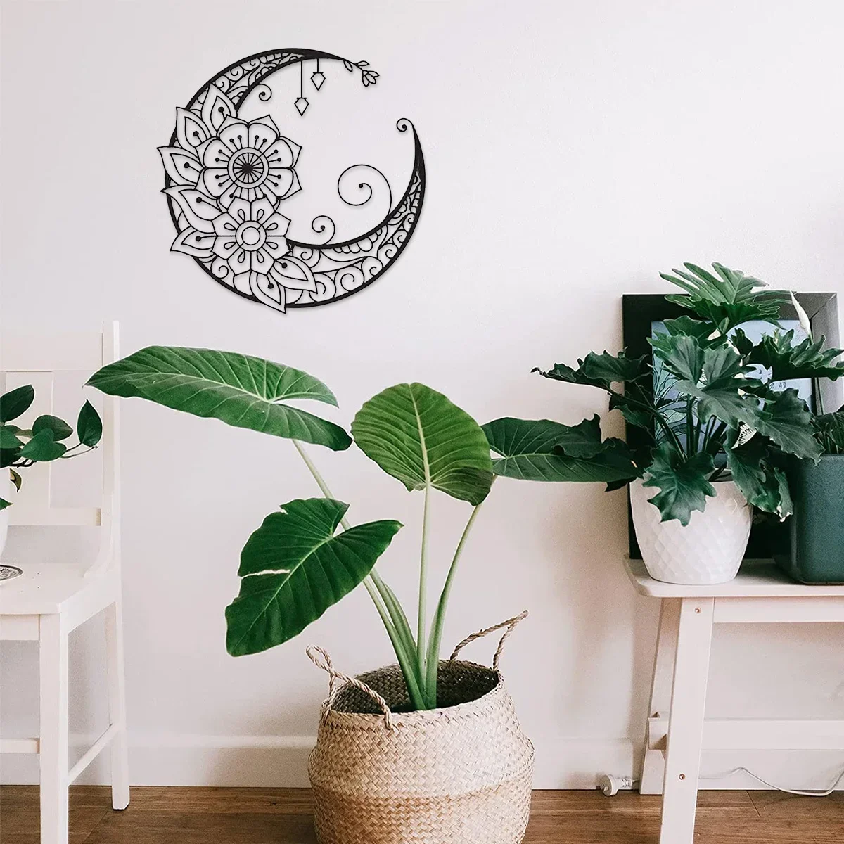 Hello Young Mandala Flower Moon Home Sign Decor Metal Wall Hanging Decor Sign Unique Durable Art Pendant Home Wall Background De