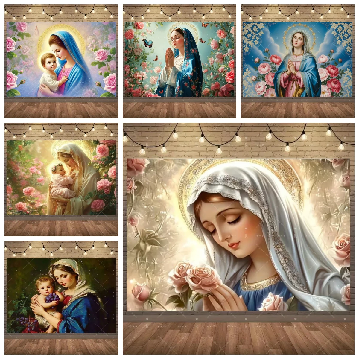 Virgin Mary Background God Bless Baptism Home Decorations Backdrop Baby Shower Supplies Studio Photography Photo Banner Props