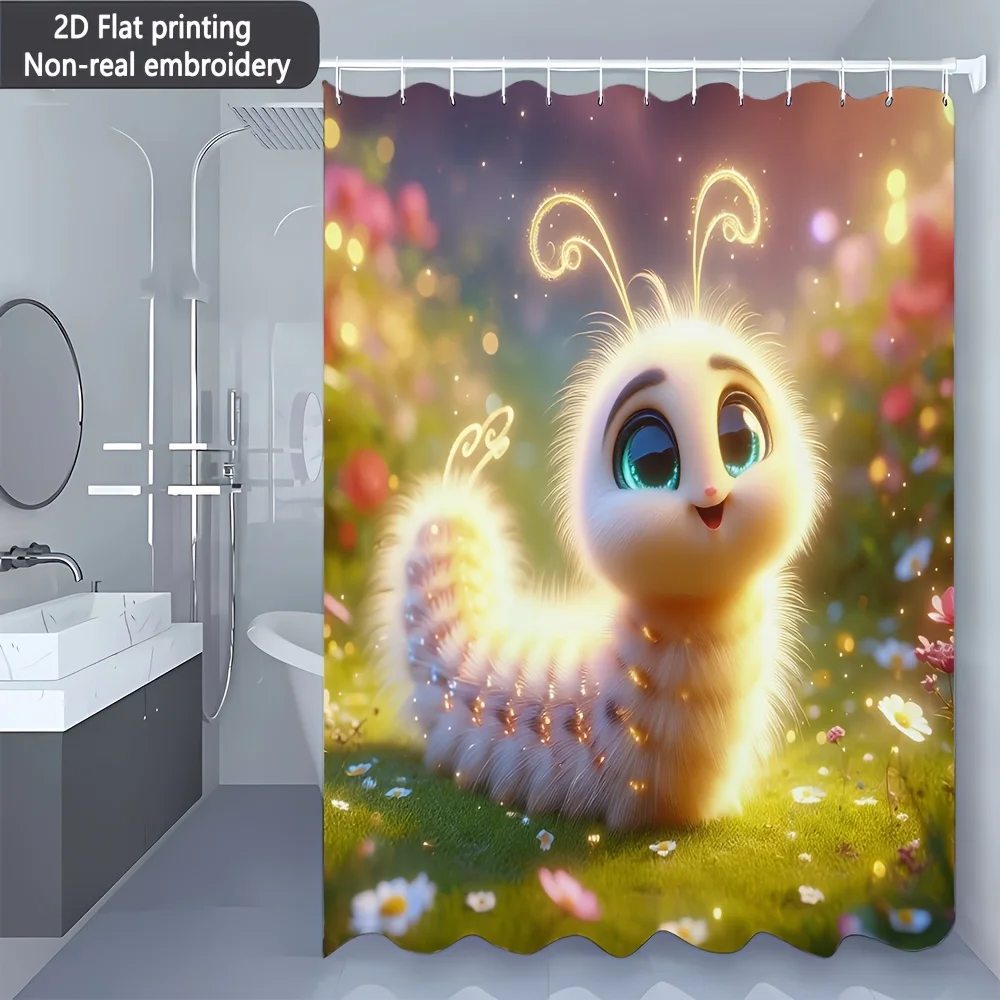 Cute Fantasy Puppy Shower Curtain Waterproof Bathroom Decoration Art Print Vibrant Floral Whimsical Home Shower Curtains Master