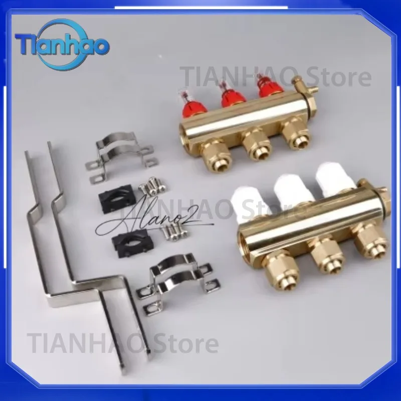 Brass Floor Heating Manifold with Visual Float Flow Meter and Adjustable Temperature Control for Radiant Heating Systems