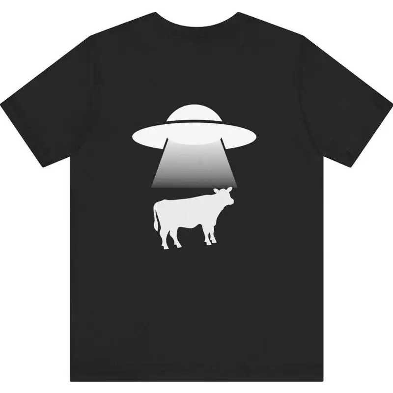 Cow Abduction Dark Shirts White Graphics Alien UFO Funny T-Shirt