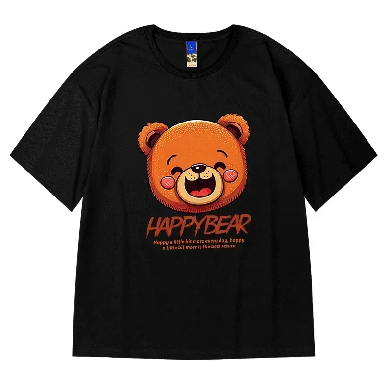 

Новинка 2024 года, мужская футболка с графическим принтом Happy Bear, повседневные хлопковые футболки с короткими рукавами, летние уличные модные футболки Y2K