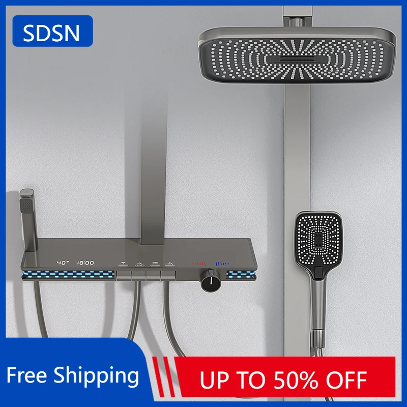 Set doccia da bagno digitale per pianoforte Illuminazione ambientale Sistema doccia da bagno digitale caldo freddo Accessori per rubinetti da bagno a cascata