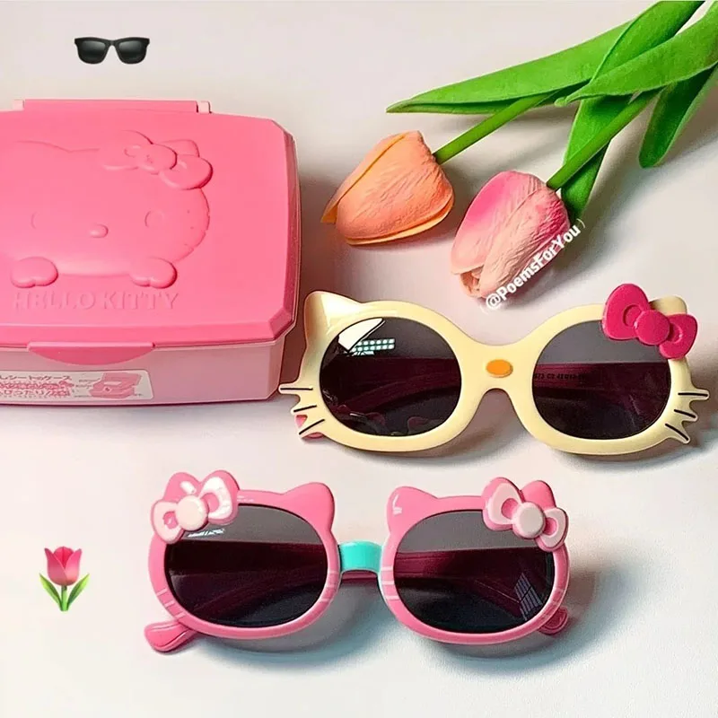 Kawaii Sanrio Hello Kitty Children Sunglasses Cute Bowknot Glasses Girls Uv Protection Sunglas for Kids Catoon Fashion Toys Gift