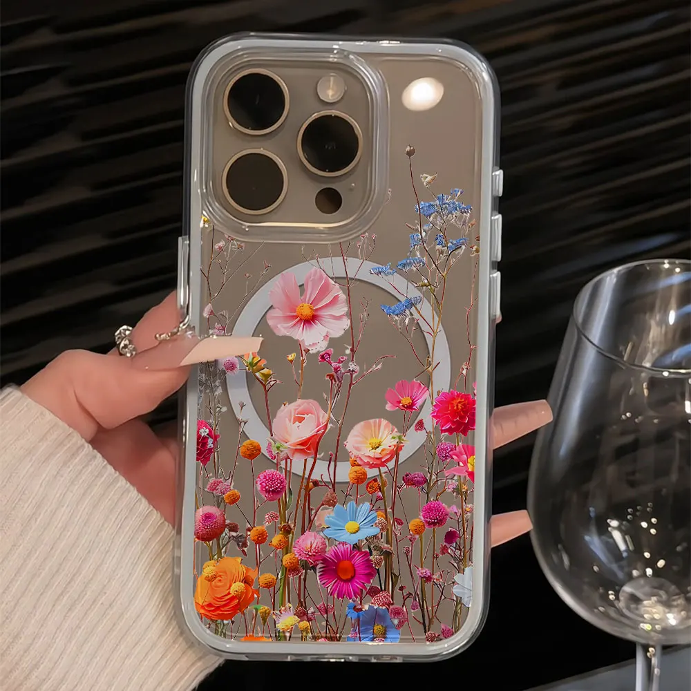 Wireless charge Phone Case For Samsung Galaxy A57 A36 A17 A15 A16 S26 A06 S25 S24 Ultra Plus FE A56 A55 Colorful Floral Cover
