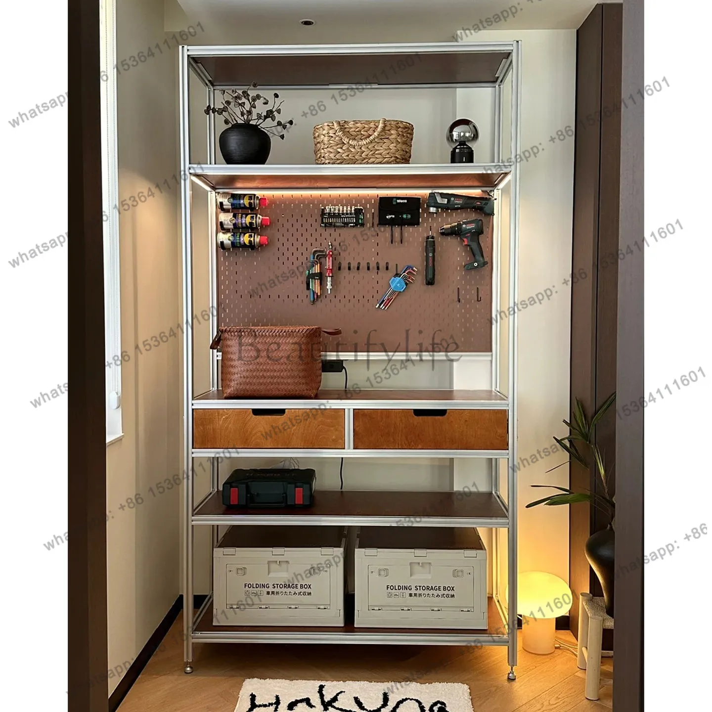 Household aluminum profile hole plate rack multi-layer storage display rack