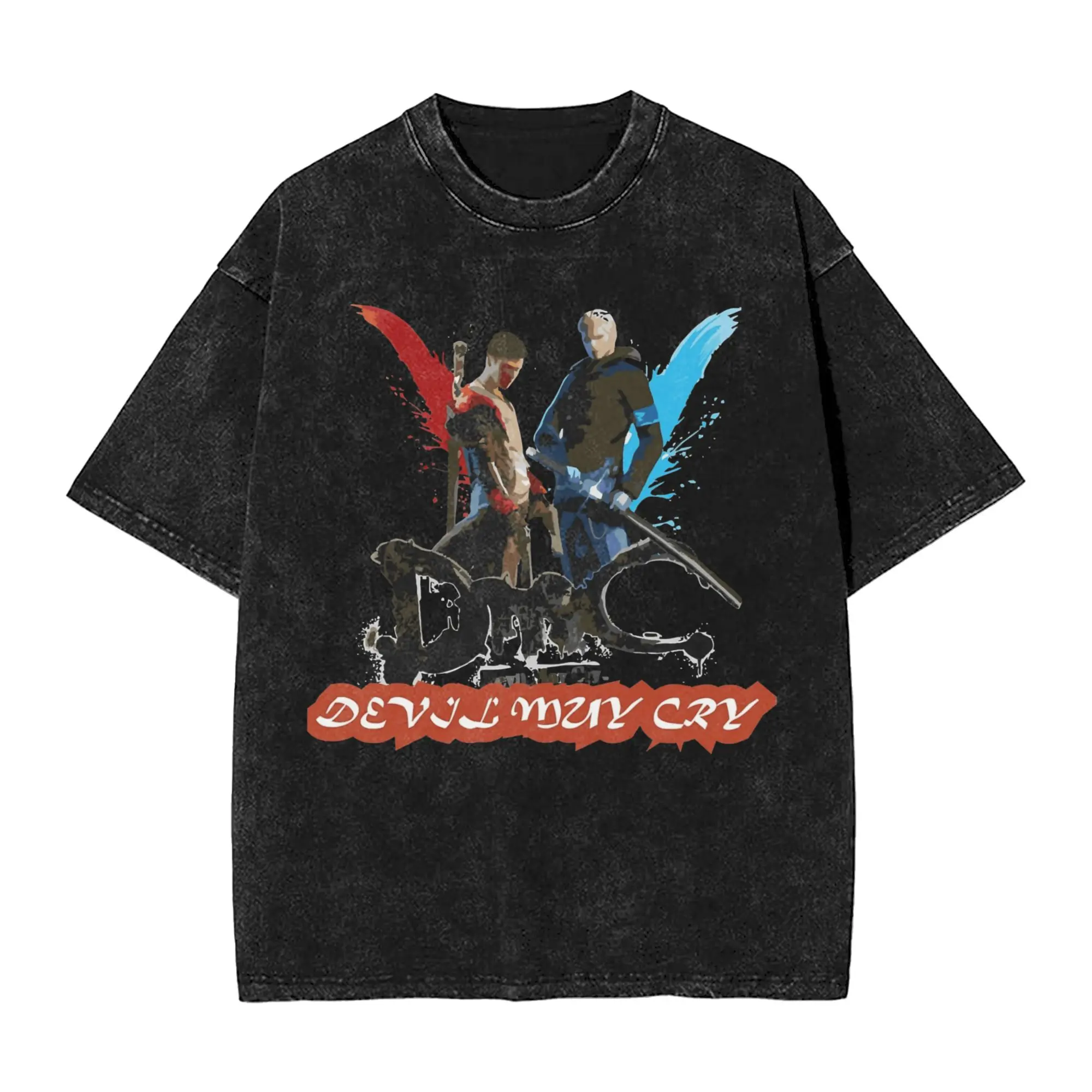 

Devils Men T Shirts Washed May Crys Relaxed Fit Novelty Tees Short Sleeve Crewneck T-Shirts Cotton Graphic Printed Clothes