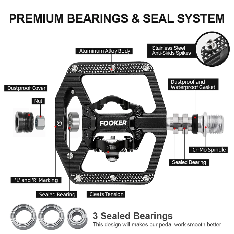 Self-locking Bike Pedal 3 Bearings Wide Ultralight Anti-slip CNC MTB SPD Pedal Aluminium Alloy Bicycle Pedals