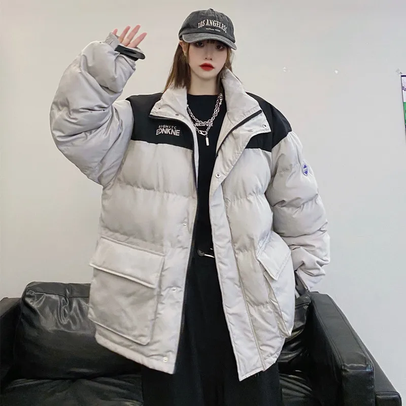 Parka courte en coton rembourré pour femme, pardessus monochrome, veste femme, vêtements d'hiver, automne