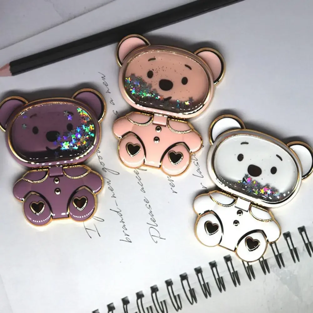 Support de téléphone ours de dessin animé à paillettes brillantes avec miroir, support de bureau pour téléphone portable, monté à l'arrière, support rapide paresseux