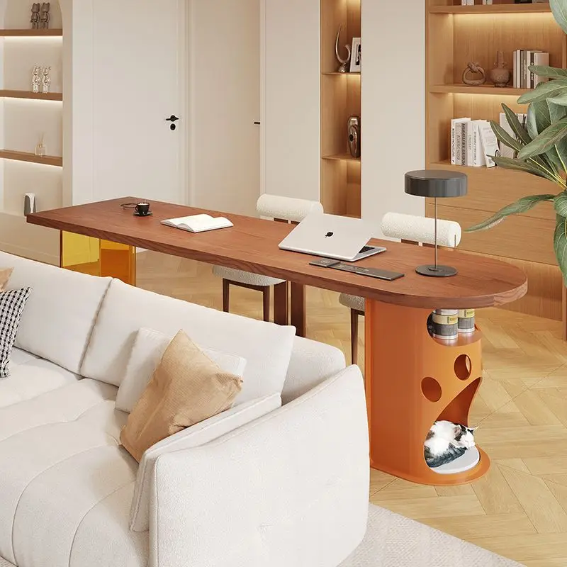 2026 Creative Cat Bed Sofa Back Long Bench Table, Vintage Style Solid Wood Office Desk, Workbench, Living Room Home Study Desk
