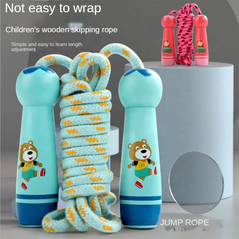 Primary School Children Kindergarten Beginner Boys and Girls Skipping Rope Adjustable Cotton Rope Children's Wooden Handle Skipp