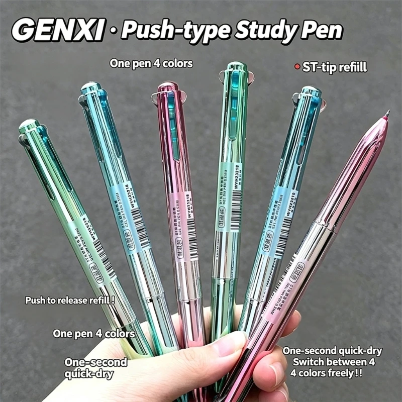 4 Color in 1 Retractable Pen Set 0.5MM Fine Point Needle Tip Quick Dry Retractable Gel Pen, 3 Piece for Color Coding Notes D2RC