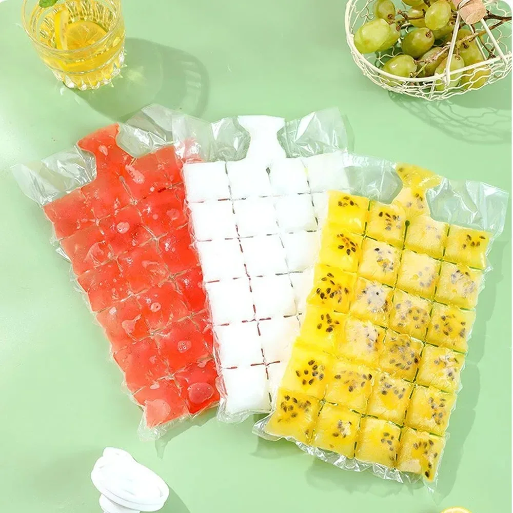 10PCS Portable Disposable Ice-making Bags Transparent Lattice Faster Freezing Ice Maker Edible Frozen Self-Seal Ice Cube Bags