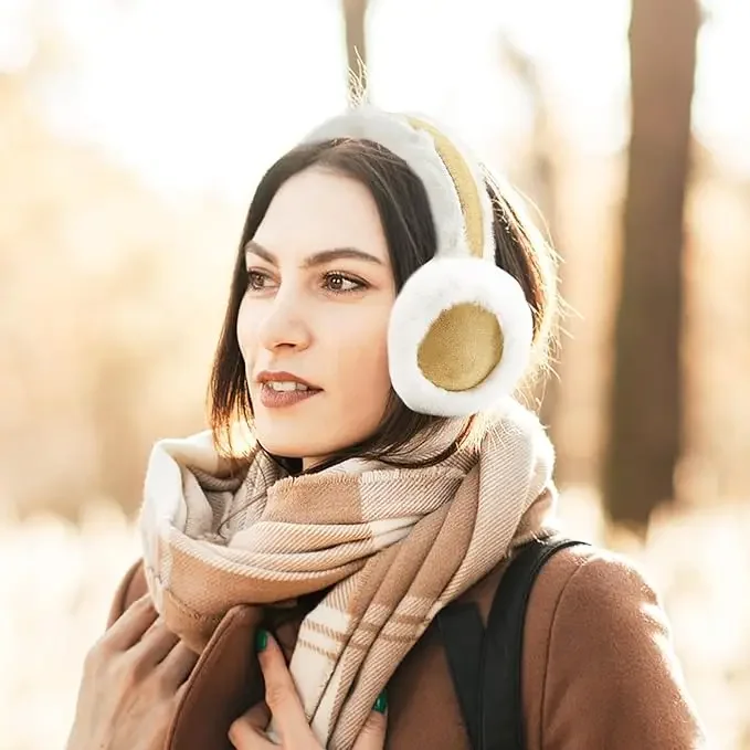 Plush Thickened Foldable Earmuffs Winter Warm Ear Cover Fluffy Earflap Ear Warmer for Women Girls Outdoor Skiing Travel