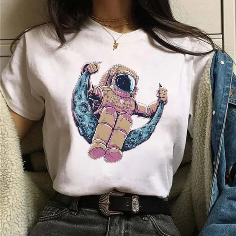 Camiseta feminina plus size com estampa de manga curta, solta e casual, macia e confortável respirável, esportes ao ar livre