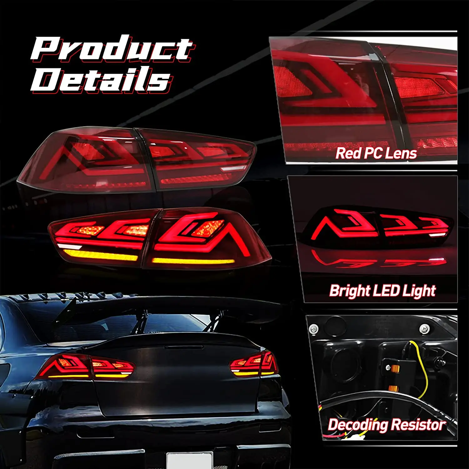 Luces traseras LED para Mitsubishi Lancer EVO X 2008-2020, señal de giro secuencial, luz de freno inversa, arranque dinámico, animación DRL