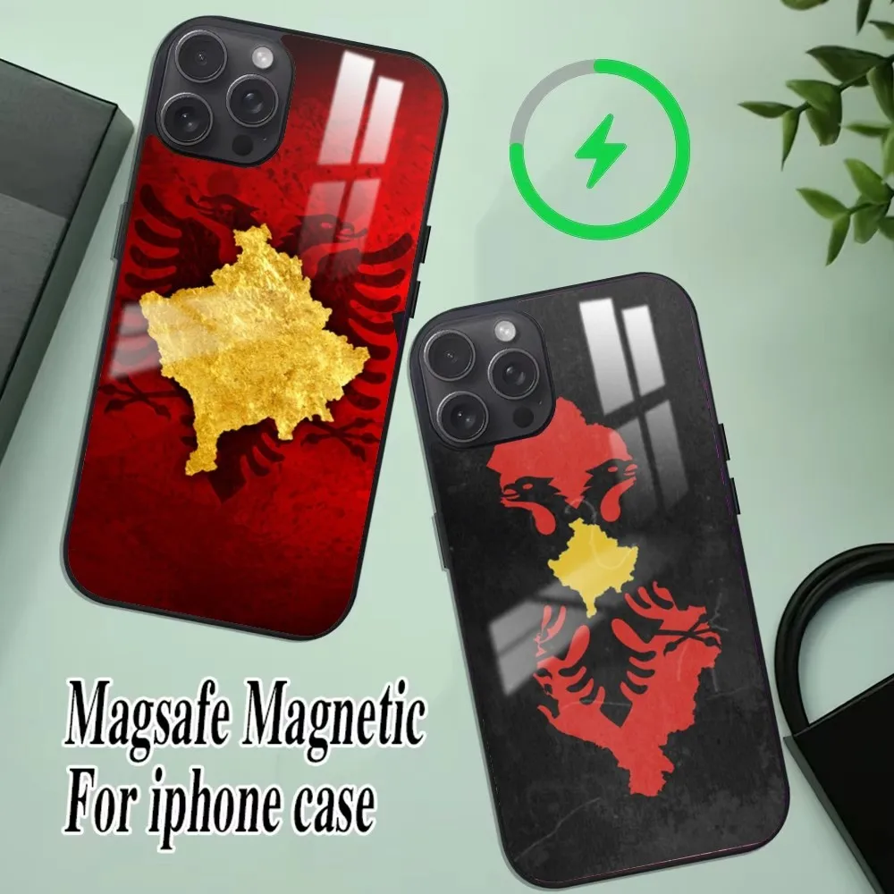 Republic of Albania Phone Case For iPhone 16 15 14 13 12 11 Pro Max Plus Mini Magsafe Mirror Wireless Magnetic Cover