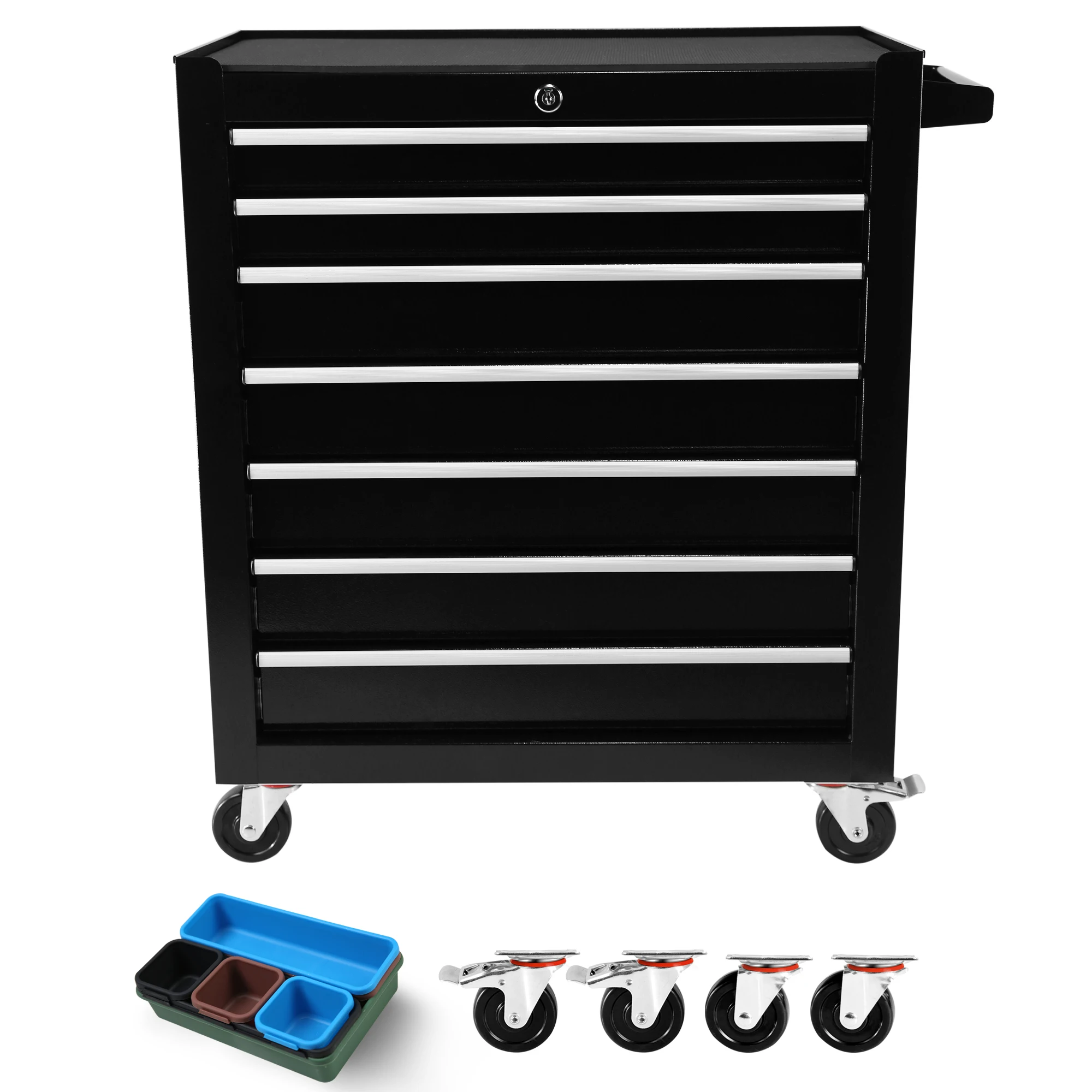 Tool Cart With Drawers,7 Drawers Locking Rolling Tool Chest with Wheels,Mechanic Tool Cabinets for Garage,Large Black Tool Box