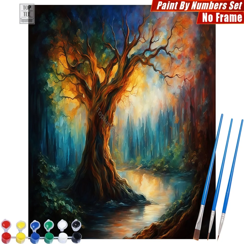 

Набор цифровых масляных красок «Одинокое золотое дерево» — Дерево в спокойной природе, семейные занятия, пасхальный подарок для дочери