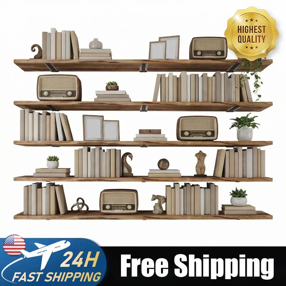 

5 Tier Floating Shelves 59.84 X 11.81in Adjustable Display Bookshelf with Metal Bracket Suitable for Kitchen Bathroom Coffee Bar