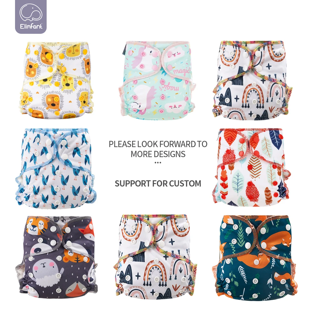 Elinfant Rainbow Print Bamboo Velour Cloth Diaper Heavy Wetter Hybrid  AIO/AI2 Waterproof Bamboo Cotton insert Cloth Diaper