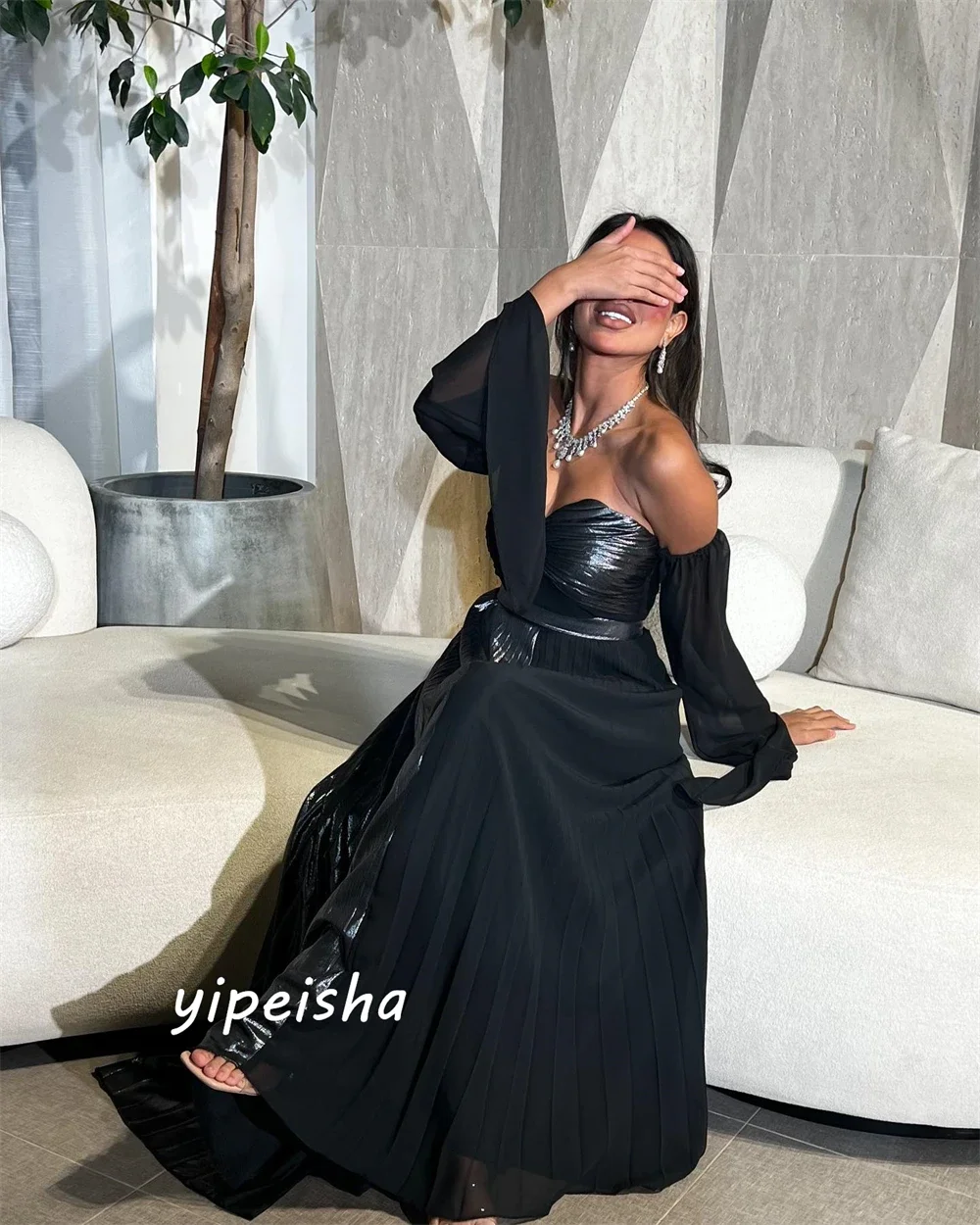 Customized Yipeisha Prom Dress Elegant Sizes Available Strapless A-line Party Dresses Floor Length Chiffon Evening Saudi Arabia