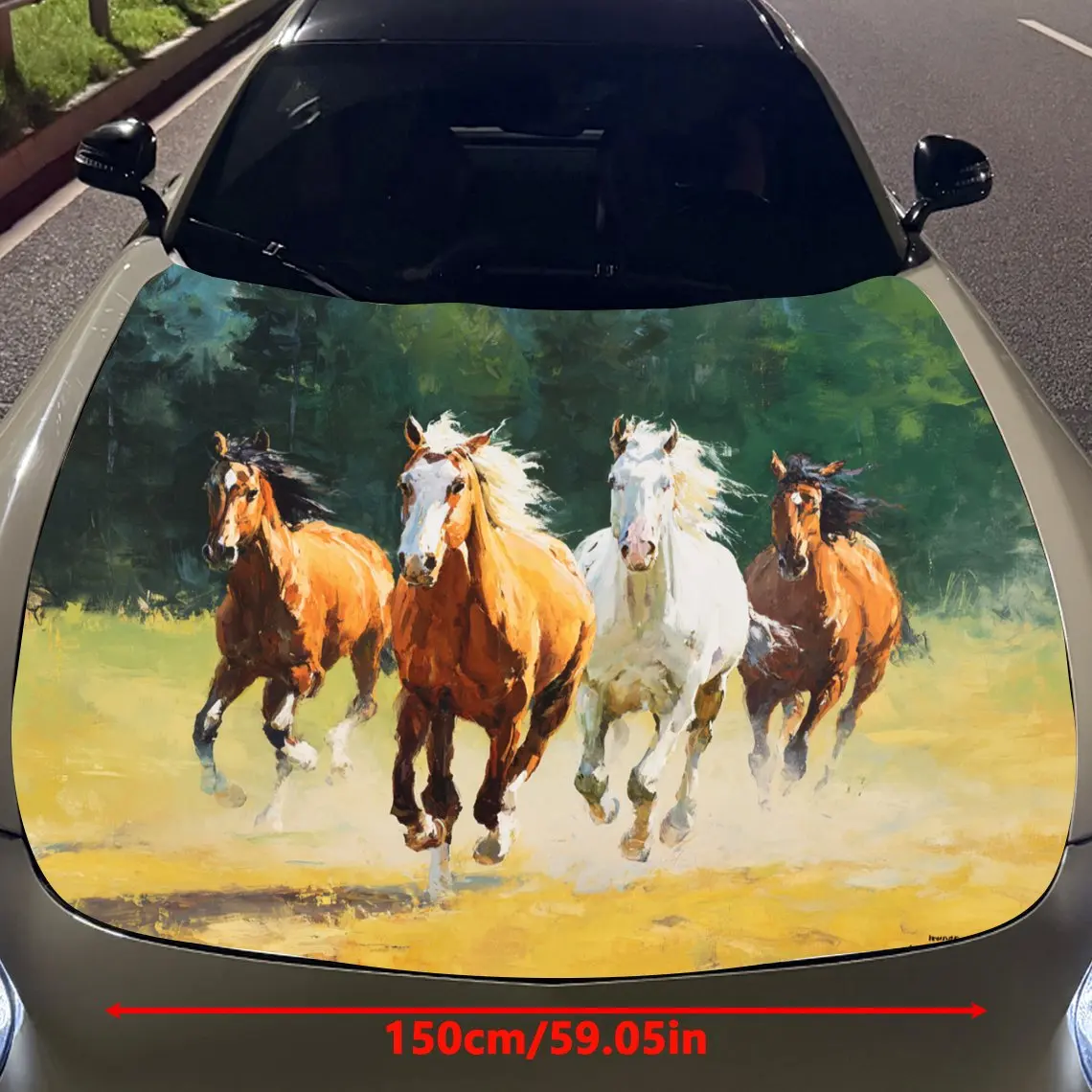 Car Decals Herd of Horses Running in Field with Trees Car Hood Sticker, Waterproof Self - Adhesive Vinyl Graphics Decals, Decora