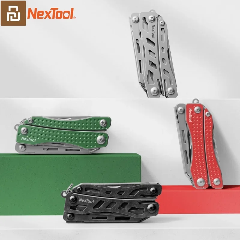 NexTool-فتاحة زجاجات رئيسية صغيرة قابلة للطي ، 10 في 1 ، متعددة الوظائف ، أداة يدوية EDC ، مفك براغي ، كماشة صغيرة ، أحمر ، أخضر ، خارجي
