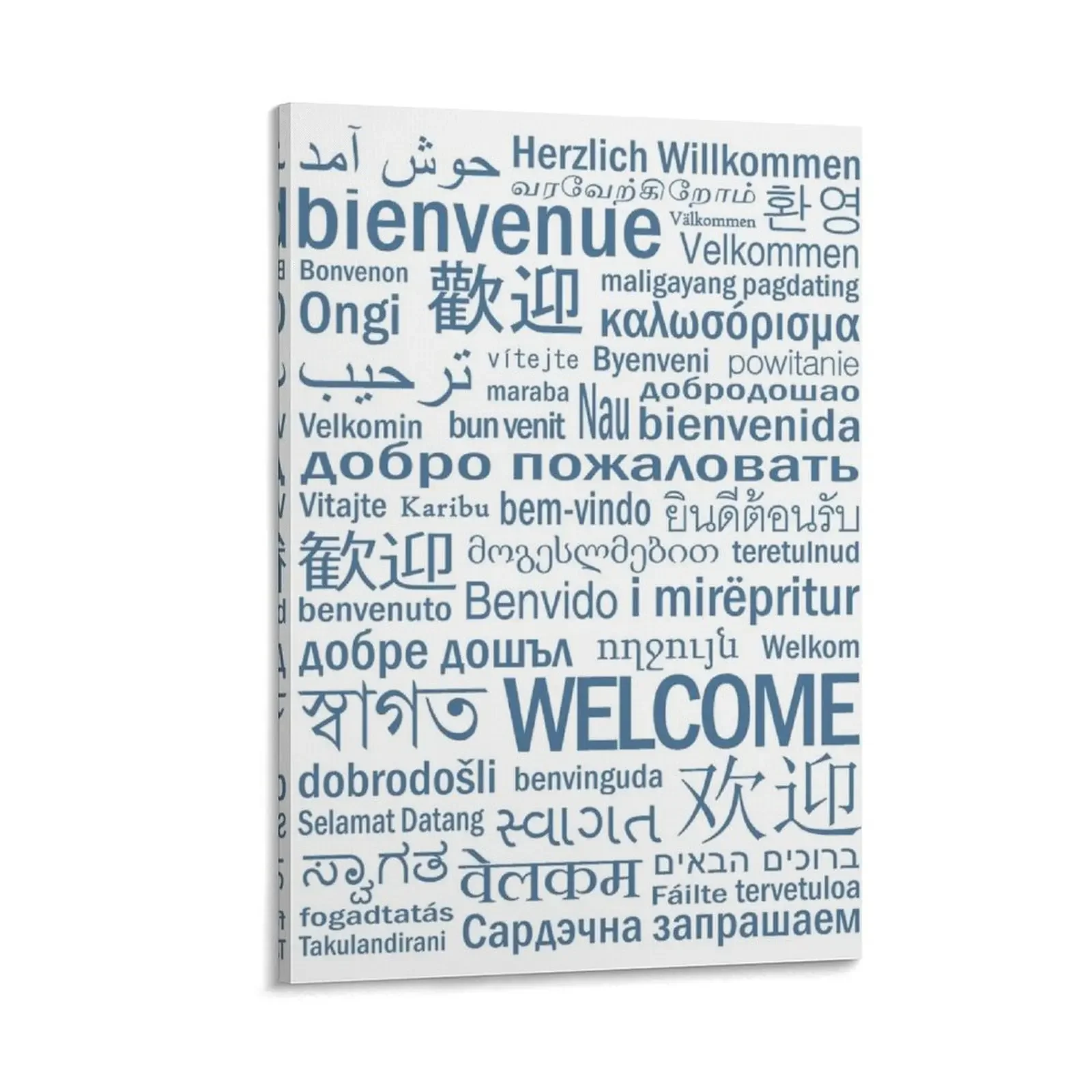 

Welcome - Multilingual - Pale Blue Canvas Painting anime room decor Luxury living room decoration Paintings