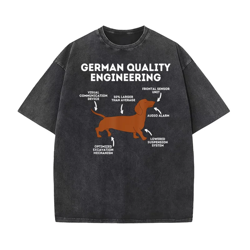 

Quality German Engineering Dachshund Lover Wiener Dog Pure Cotton T-shirt For Man Oversized Art Graphic Clothing Printed