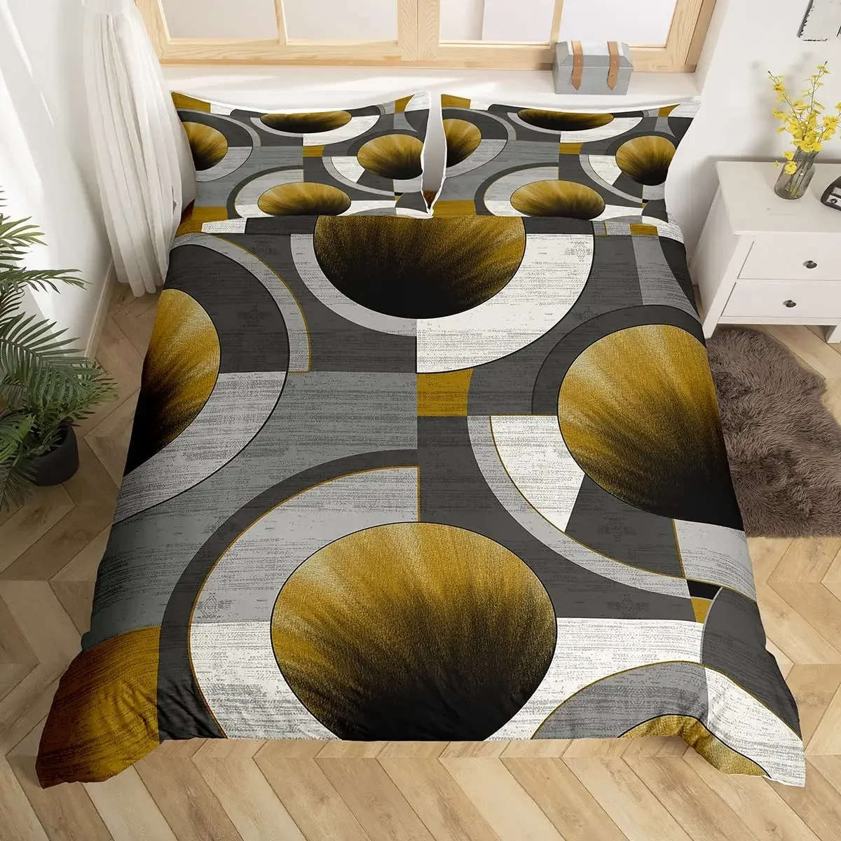 Circles Lines Bedding Set, Duvet Cover for Kids Boys Girls, Geometry Comforter Cover Decor Room, Quilt Cover with 2 Pillowcases