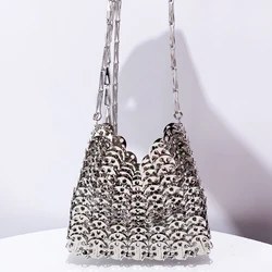 Borse da sera da donna metalliche per borse da donna di design di lusso borse 2024 nuove In tessuto con paillettes scava fuori la Mini tracolla a tracolla