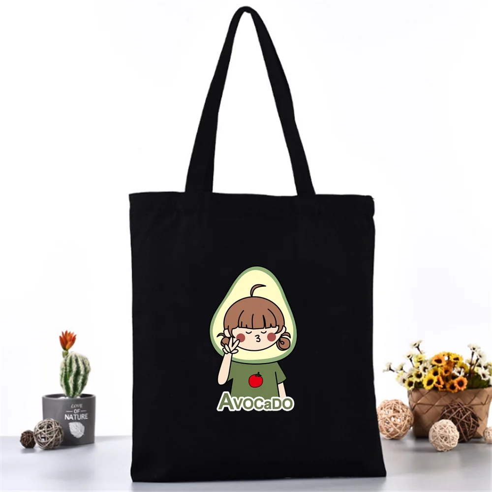 Women Canvas Shoulder Bag Reusable Shopping Bags Ladies Avocado Printing Handbags Casual Tote Grocery Storage Bag for Girls