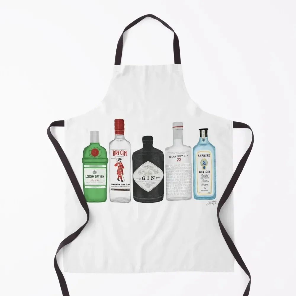 

Gin Bottles Illustration Apron Kitchen Accessories 2022 For Cooking Women Kitchen'S waterproof for women Apron