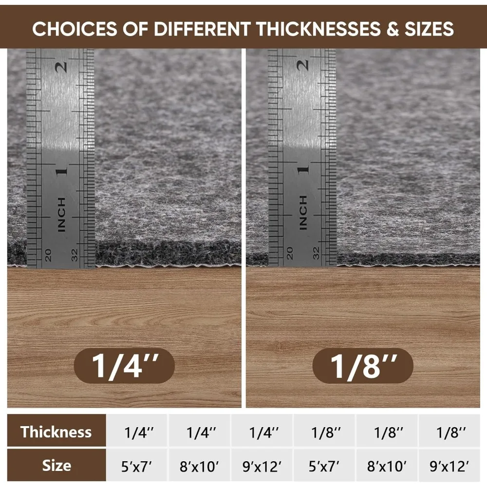 BALEINE 8x10 Ft Non Slip Rug Pad Gripper, 1/4 Thick Felt and Rubber Gripper Backing, Shock Absorbing Carpet Pad, Safe for All Fl