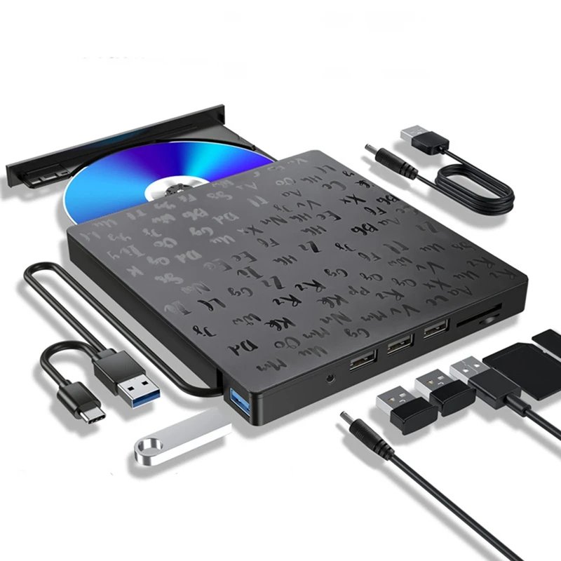 External DVD Optical Drive Laptop Desktop Universal Multifunction CD Burner USB3.0 External Optical Drive Player Black