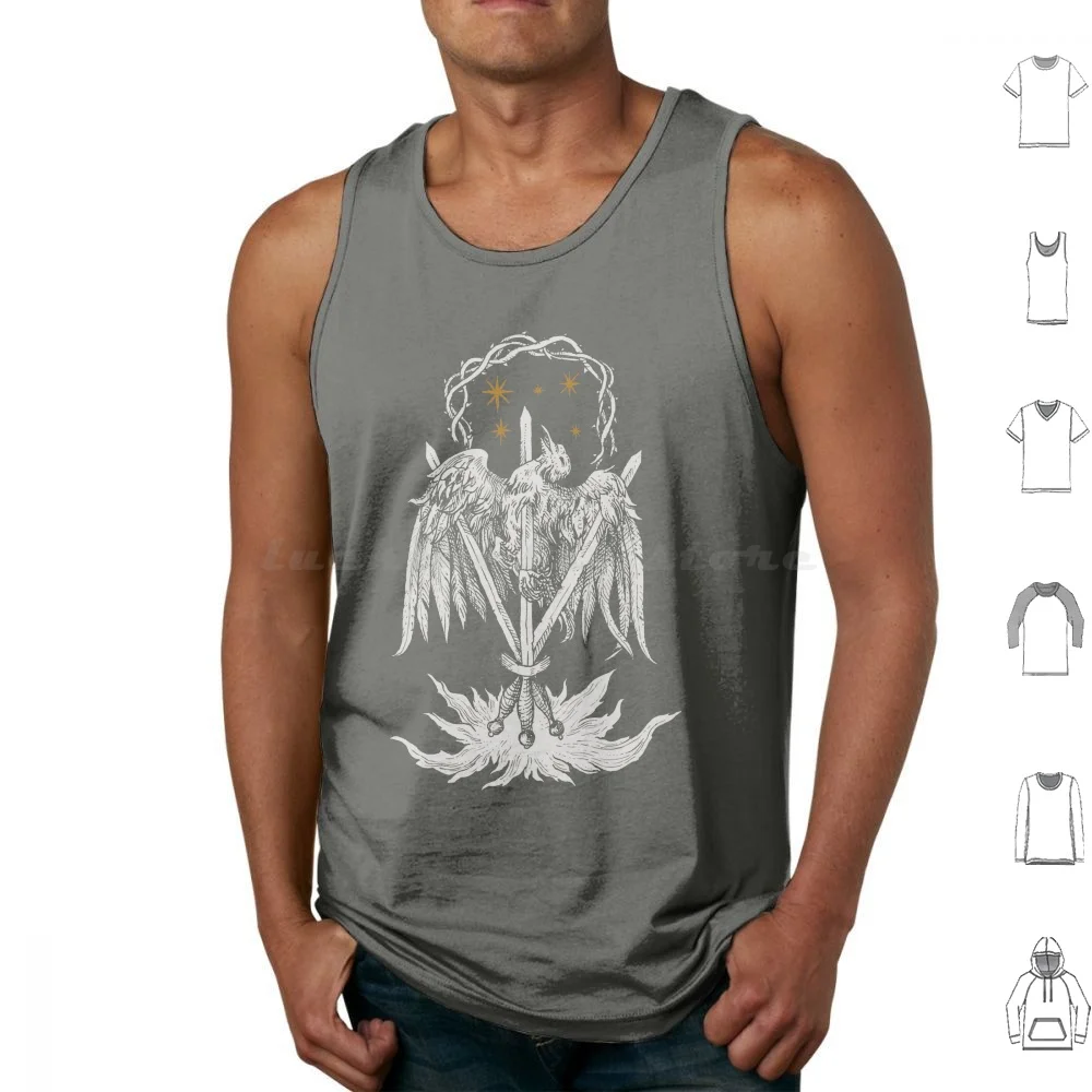 Bird With Swords Tank Tops Print Cotton Bird Swords Engraving Tattoo Stars Old Magic Alchemy Mystic Occult Flame Graphics