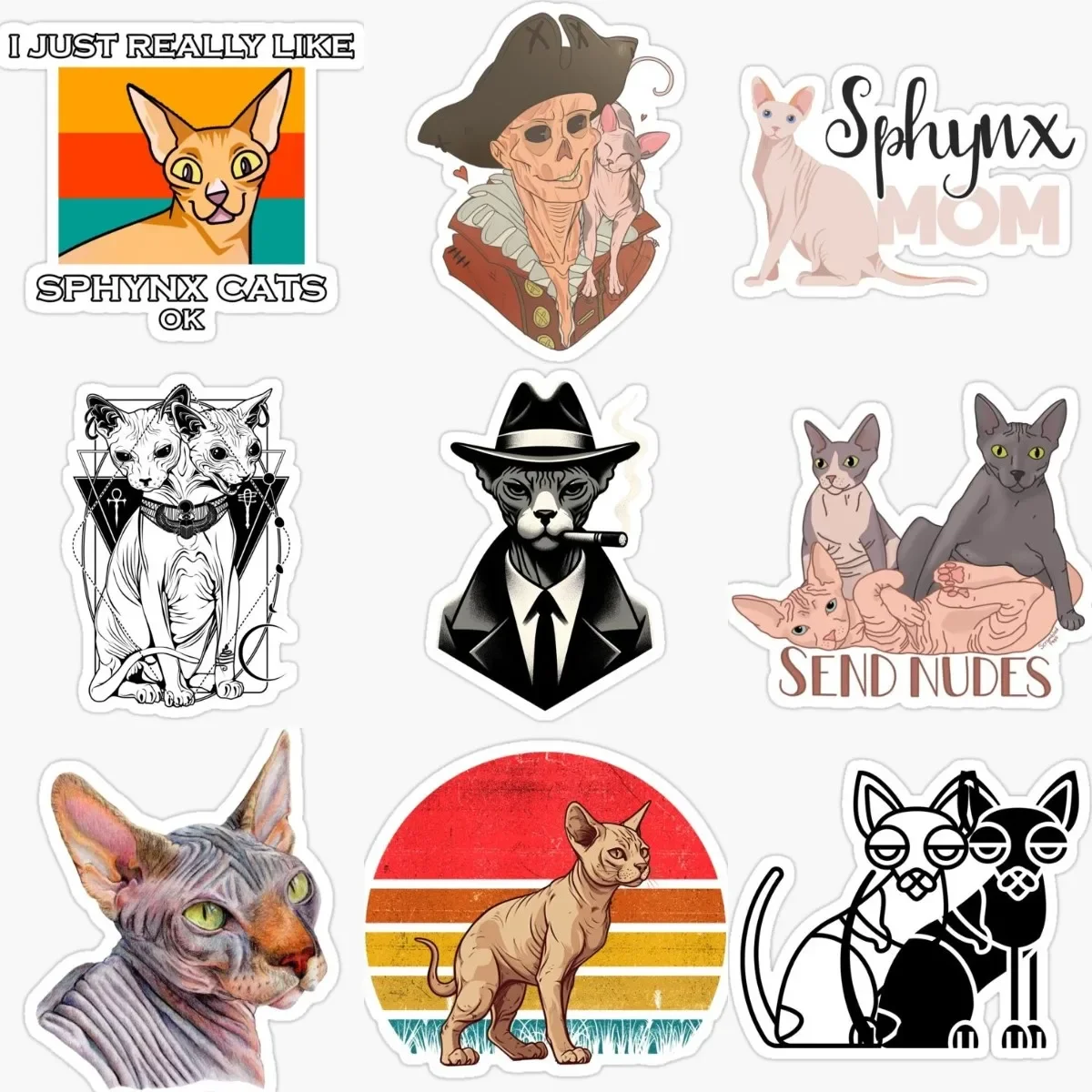 Canadian Hairless Cat Sphynx Cat Creative Pets PVC Stickers for Decorate Table Fridge Wall Window Car Van Bicycle Decal