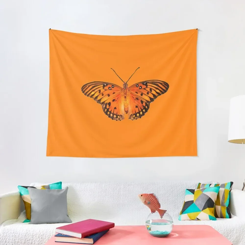 

Gulf fritillary butterfly on orange background Tapestry House Decorations Wall Art Cute Room Decor Tapestry