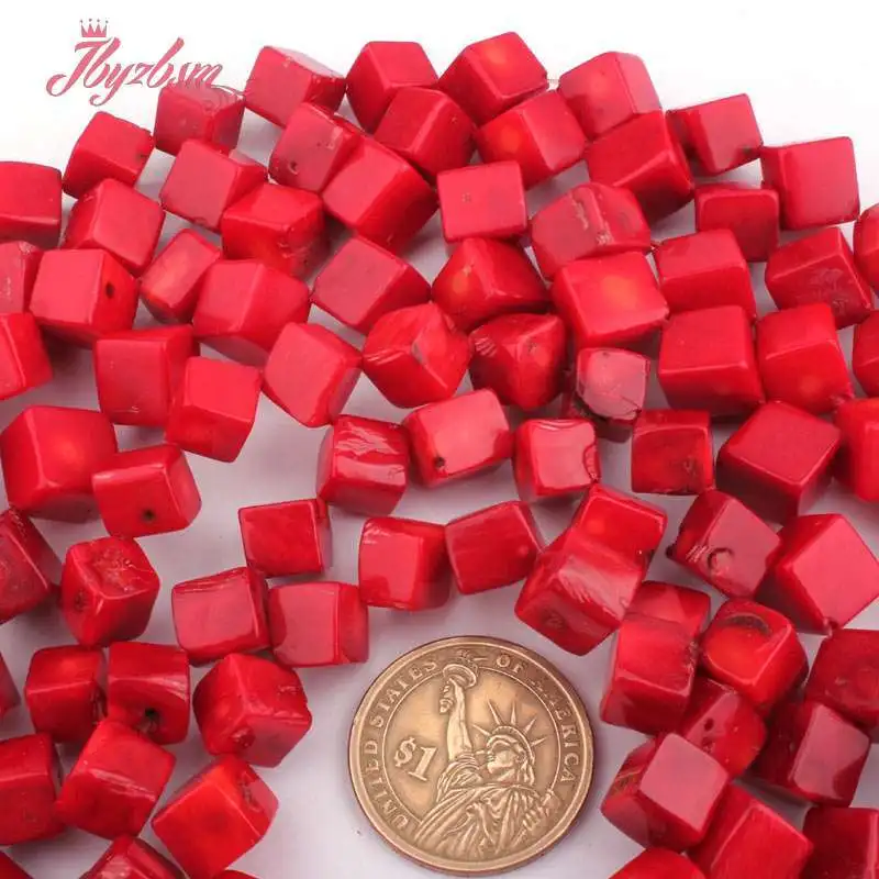 8-9 ,9-10mm Square Cube Red Coral Beads Natural Stone Beads For DIY Accessories Necklace Bracelet Earring Jewelry Making 15\