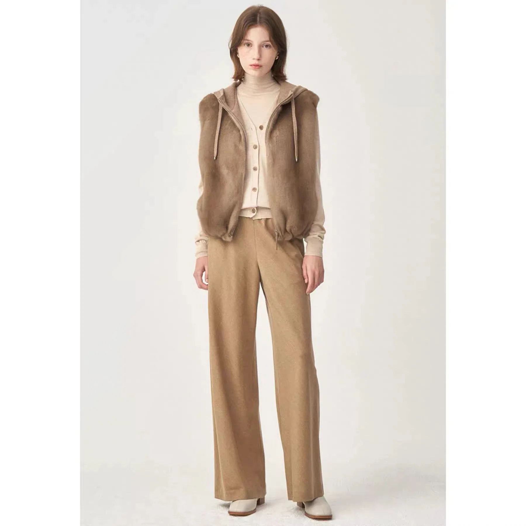 Cálido tejido limón queso Cas25 otoño Casual con capucha versátil chaleco de piel sintética dos colores viaje Sle un solo botón Color puro